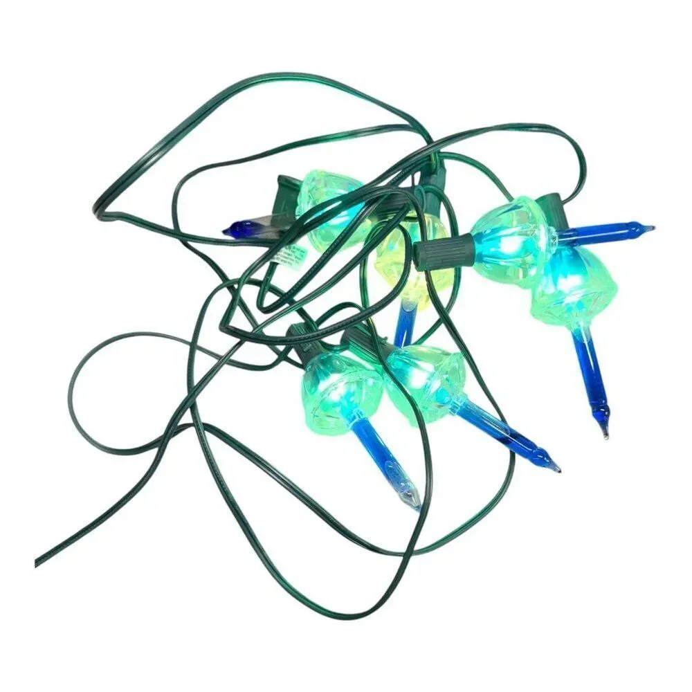 Lot 2 Vintage C7 Cobalt Blue Glass Green Bubble Christmas Lights String Working